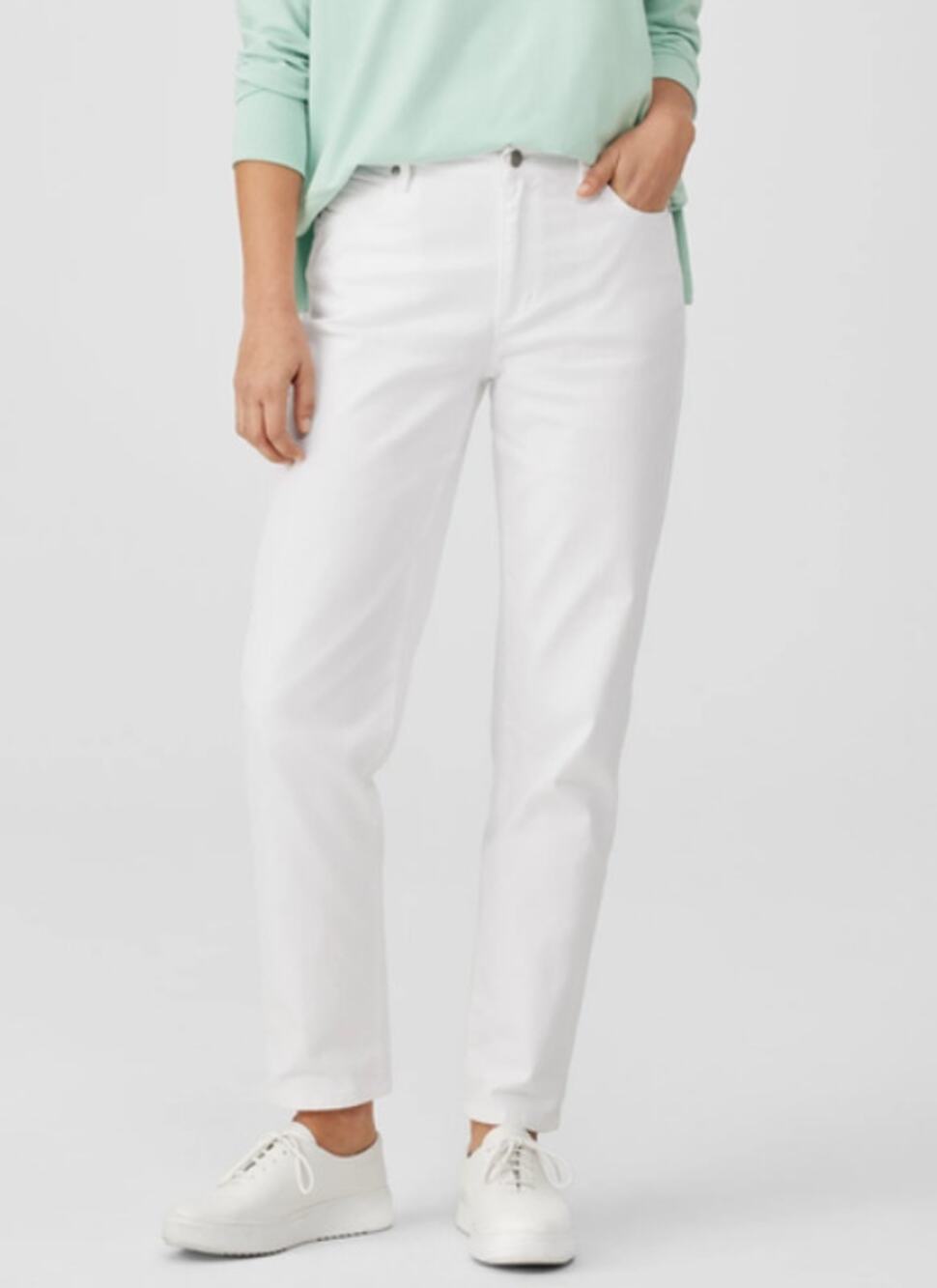 EILEEN FISHER Women's High Waisted Sim Jean Size 8 White Stretch Full Length NWT
